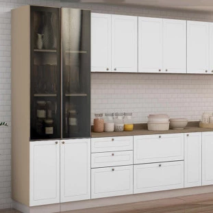 Módulo Paneleiro 208x70x56cm 4P Com Vidro Reflecta Cozinha Provence Robel Fendi/Branco Matte