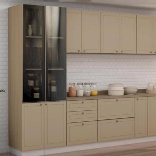 Módulo Paneleiro 208x70x56cm 4P Com Vidro Reflecta Cozinha Provence Robel Hanover/Fendi Matte