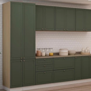 Módulo Paneleiro 208x70x56cm 4 Portas 100% MDF Cozinha Provence Robel Hanover/Salvia Matte