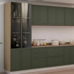 Módulo Paneleiro 208x70x56cm 4P Com Vidro Reflecta Cozinha Provence Robel Hanover/Salvia Matte
