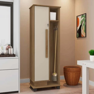 Multiuso Lavanderia com Porta Vassoura 1 Porta Berlim RV Móveis Cinamomo/Off White