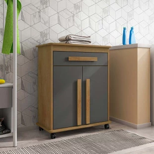 Buffet Balcão Pequeno Multiuso 75cm 2 Portas Chile RV Móveis Cinamomo/Grafite