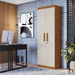 Organizador Multiuso Quarto Sala Escritório 2 Portas 204x70cm Delta Lukaliam Amendoa/Off White