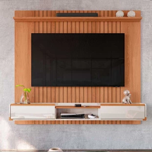 Painel Ripado Suspenso Para TV 70 Polegadas 186cm Atlas Lukaliam Jequitiba/Off White