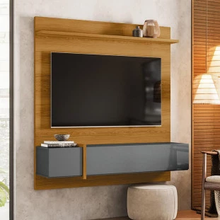 Painel Para TV 55 Polegadas 160cm Avila Lukaliam Freijo/Cinza Perolizado