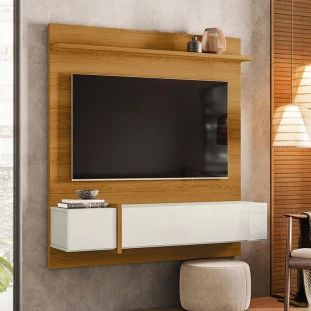 Painel Para TV 55 Polegadas 160cm Avila Lukaliam Freijo/Off White Perolizado
