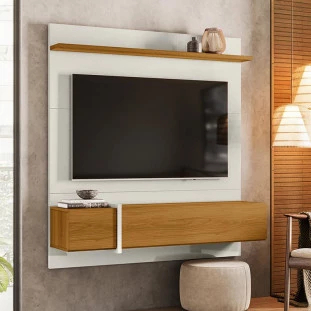 Painel Para TV 55 Polegadas 160cm Avila Lukaliam Off White Perolizado/Freijo