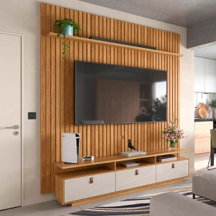 Rack Marrocos 207 com Painel Ripado Bali 240 TV 75 Polegadas Lukaliam Freijo/Off White