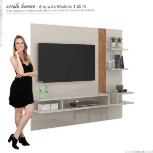 Painel Suspenso Para TV 50 Polegadas Cross 1.8 Lukaliam Off White/Amêndoa 