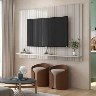 Painel Frisado Para TV até 75 Polegadas Dallas 184x136 Lukaliam Off White/Jequitiba