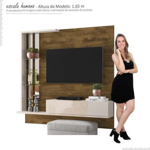 Painel Pequeno Para TV 50 Polegadas Dublin Lukaliam Canela/Off White