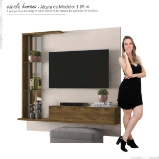 Painel Pequeno Para TV 50 Polegadas Dublin Lukaliam Off White/Canela