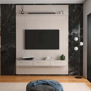 Painel Frisado 191x250cm Oslo Para TV 75 Bancada Bali Lukaliam Off White