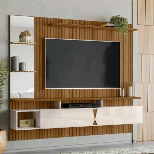 Painel Para TV 55 Polegadas Intense 1.8 Lukaliam Freijo Ripado 3D/Off White Perolizado