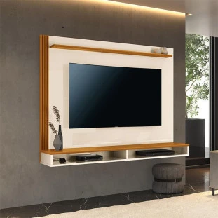 Painel Para TV Ripado 55 Polegadas 140cm Ciccare EAX Móveis Off White/Cedro