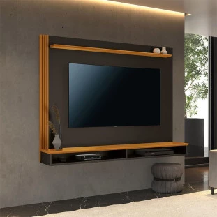 Painel Para TV Ripado 55 Polegadas 140cm Ciccare EAX Móveis Preto/Cedro