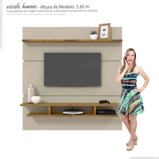 Painel Para TV 60 Polegadas Adryan Patrimar Off White/Nature