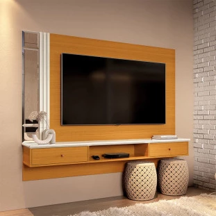 Painel Para TV 55 Polegadas 160cm Espelho Look EAX Móveis Cedro/Off White