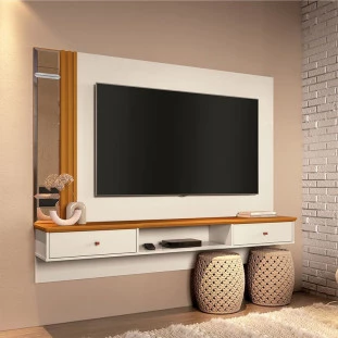 Painel Para TV 55 Polegadas 160cm Espelho Look EAX Móveis Off White/Cedro