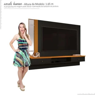 Painel Para TV 55 Pol 1.6 Com Espelho Look EAX Móveis Preto/Cedro