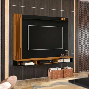 Painel Para TV 55 Polegadas Ripado 180cm Aston EDN Preto/Cedro
