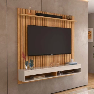 Painel Ripado Para TV 65 Polegadas 160cm Detroit Lukaliam Freijo/Off White