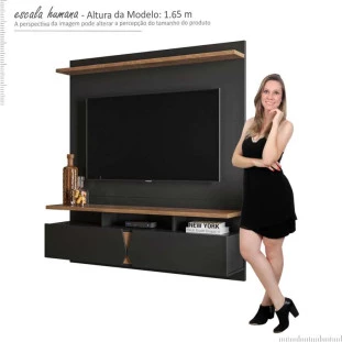 Painel Para TV Até 55 Pol Imola 1.36 Lukaliam Preto/Canela