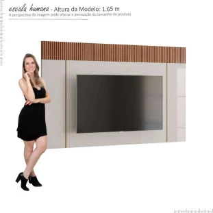 Painel Para TV 75 Polegadas Sagary 2.1 EAX Móveis Off White/Tauari Ripado