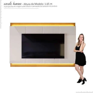 Painel Para TV 75 Polegadas Com LED 2.1 Zory EAX Móveis Off White/Tauari