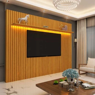 Painel Ripado Com LED 230x217 Para TV 75 Polegadas Nobre Clean Gelius Naturale