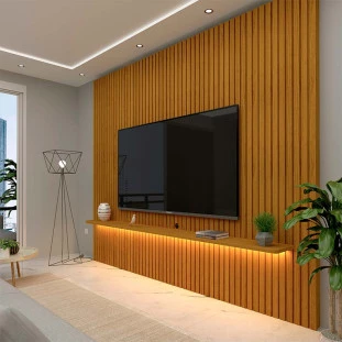 Painel Ripado 230x250 Com LED Para TV 85 Polegadas Nobre Gelius Naturale