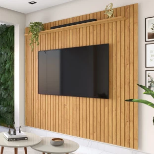 Painel Para TV 65¨ Ripado Madeira 184x220cm Impacto 1.8 Patrimar Cinamomo