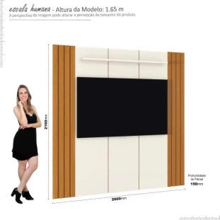 Painel Ripado Para TV 75 Polegadas 2.00m Veyron 2.0 EDN Off White/Cedro
