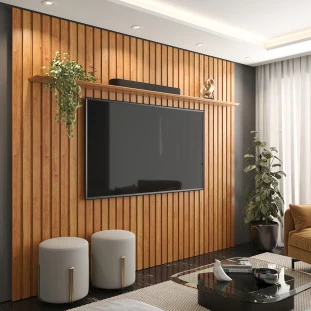 Painel Para TV Ripado 250x184cm Para TV 75 Supremo 1.8 Patrimar Cinamomo