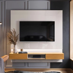 Painel Para TV 70 Polegadas 180cm Com LED Paris Lukaliam Off White Perolizado/Tauari