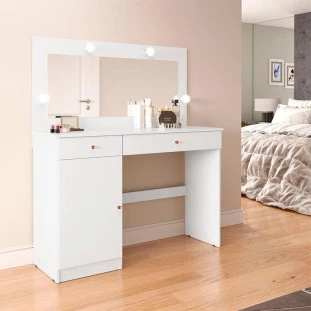 Penteadeira Camarim 120cm Espelho 4 Gavetas 1 Porta Diamante Patrimar Branco