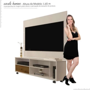 Rack 5808 Com Painel Para TV 5303 JB Bechara Pérola/Caramelo