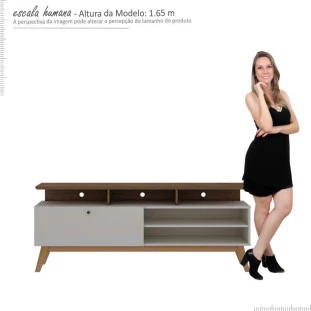 Rack Para Sala Estar TV até 65 Arizona 1.6 Gelius Off White/ Madeirado