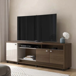 Rack Bancada Para TV 65 Polegadas Dallas 1.8 Lukaliam Imbuia/Off White Perolizado