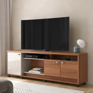 Rack Bancada Para TV 65 Polegadas Dallas 1.8 Lukaliam Jequitiba/Off White Perolizado