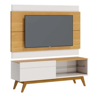 Rack com Painel Para TV 146cm 1 Gaveta Classic 1G 1.4 Com LED Imcal Naturale/Off White