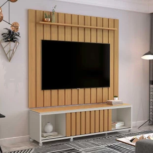 Rack Com Painel Ripado 180cm Para TV 75 Polegadas Brise 1.8 EDN Freijo/Fendi