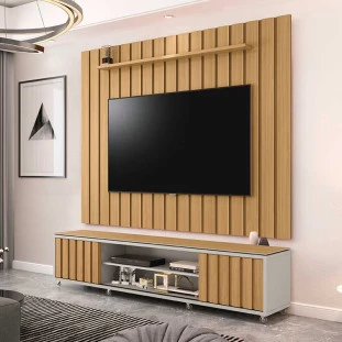 Rack Com Painel Ripado 218cm Para TV 75 Polegadas Brise 2.2 EDN Freijo/Fendi