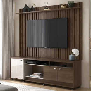 Rack com Painel Frisado 185cm Para TV 75 Dallas Lukaliam Imbuia/Off White