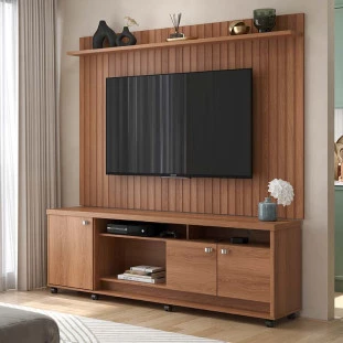 Rack com Painel Frisado 185cm Para TV 75 Dallas Lukaliam Jequitiba