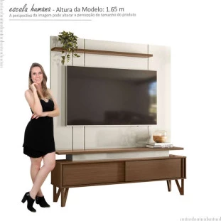 Rack Com Painel Para TV 65 Polegadas 1.6 Zacat EAX Móveis Cedro/Off White