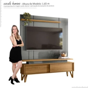 Rack Com Painel Para TV 65 Polegadas 1.6 Zacat EAX Móveis Cinza/Freijo