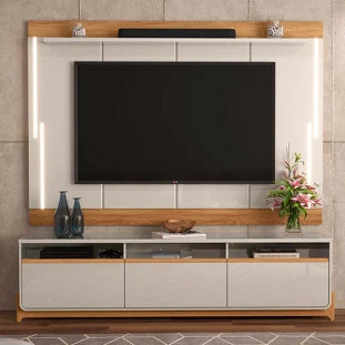 Painel Para TV 75 Polegadas Com LED 207cm Lion Lukaliam Off White/Freijo