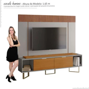 Rack Com Painel Para TV 75 Polegadas Sagary 2.1 EAX Móveis Cinza/Tauari