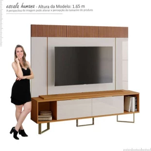 Rack Com Painel Para TV 75 Polegadas Sagary 2.1 EAX Móveis Tauari/Off White